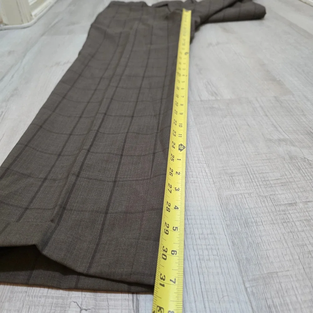 Paul Fredrick Men's Brown Windowpane Plaid 100% Wool Tailored Fit Dress Pants 34